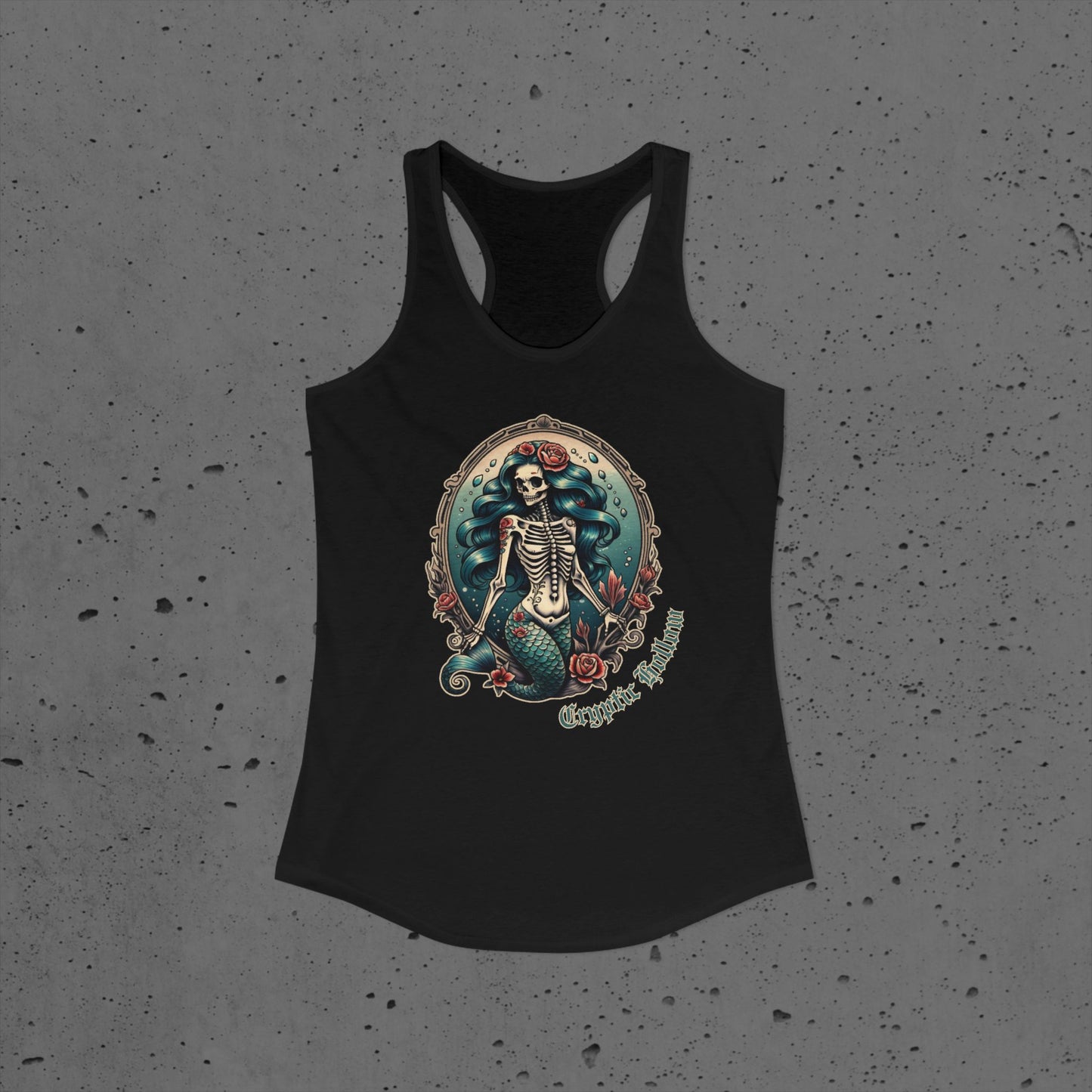Gothic Mermaid Skeleton Racerback Tank, Halloween Apparel, Festival Wear, Summer Top, Unique Gift for Her