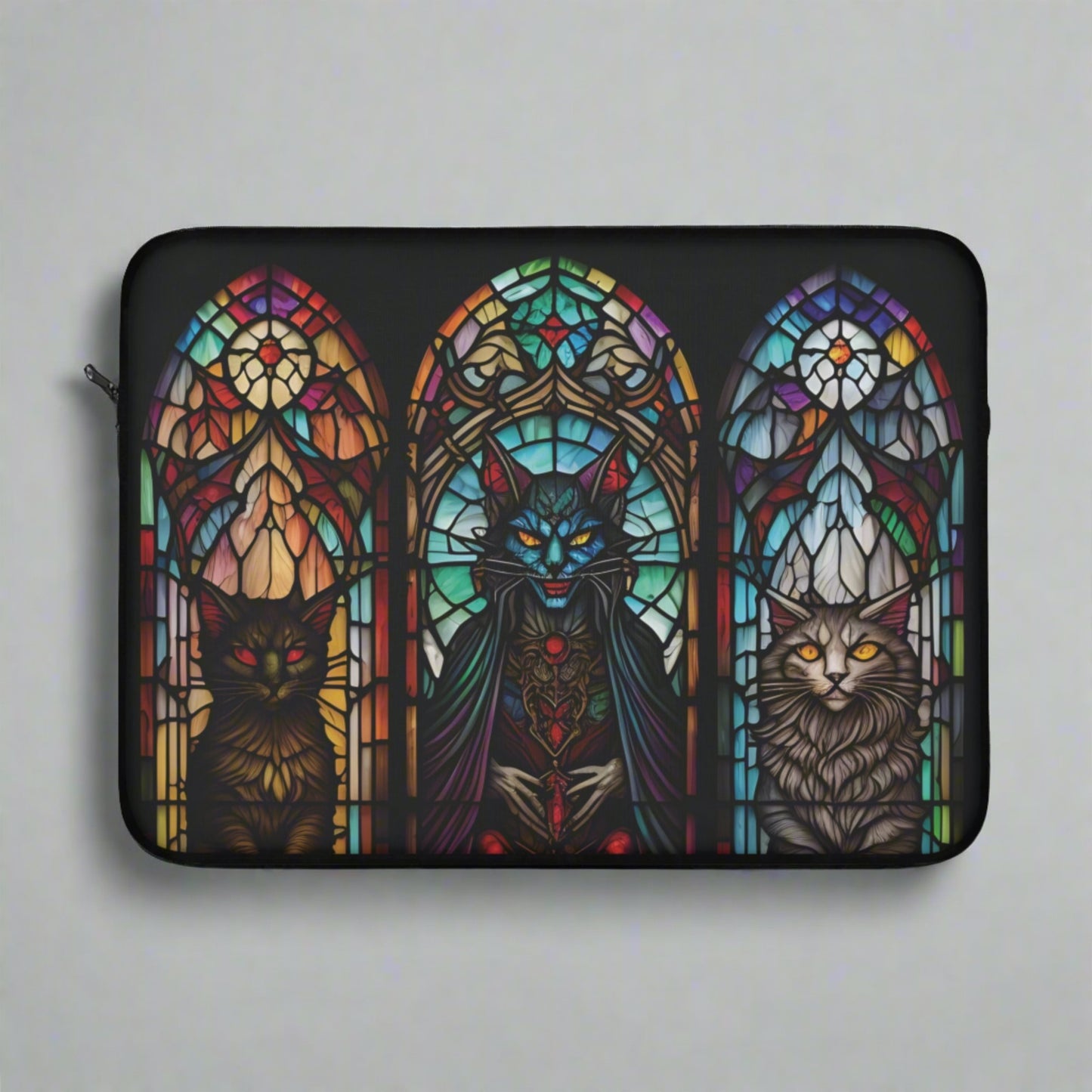 Goth Style Computer Cover, Demon Cats and Stain Glass Laptop Sleeve