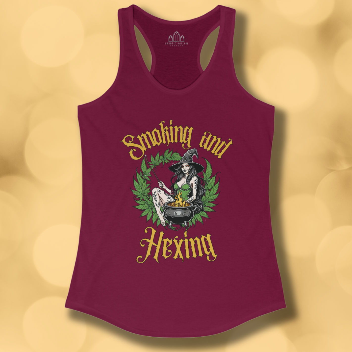 Smoking and Hexing A Pinup Witch and Weed Women's Racerback Tank Top