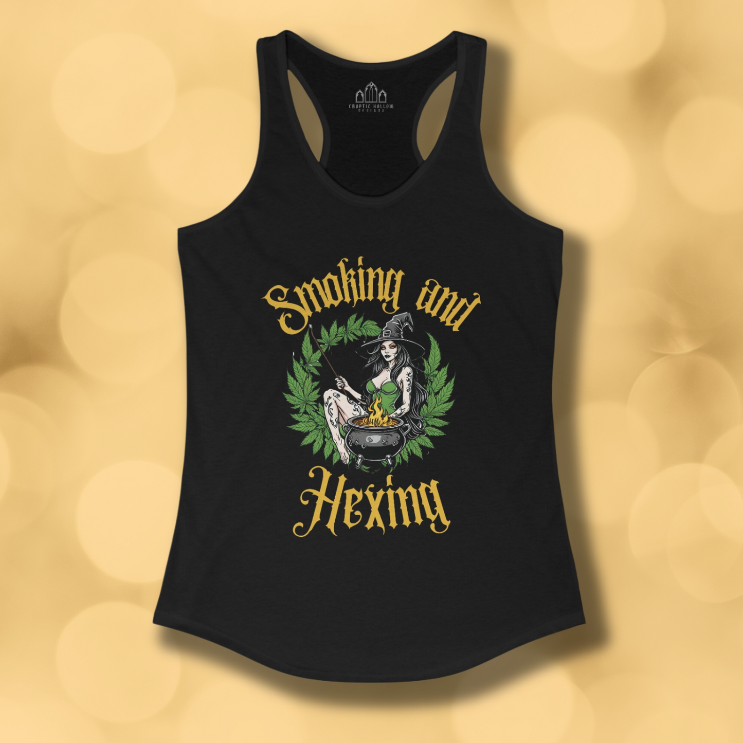 Smoking and Hexing A Pinup Witch and Weed Women's Racerback Tank Top