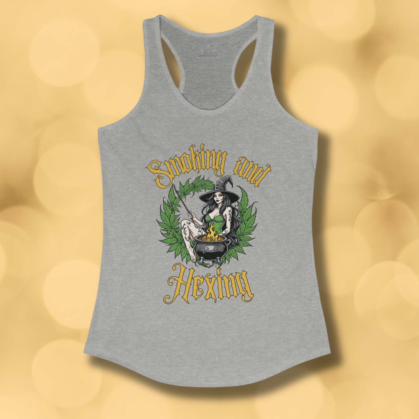 Smoking and Hexing A Pinup Witch and Weed Women's Racerback Tank Top