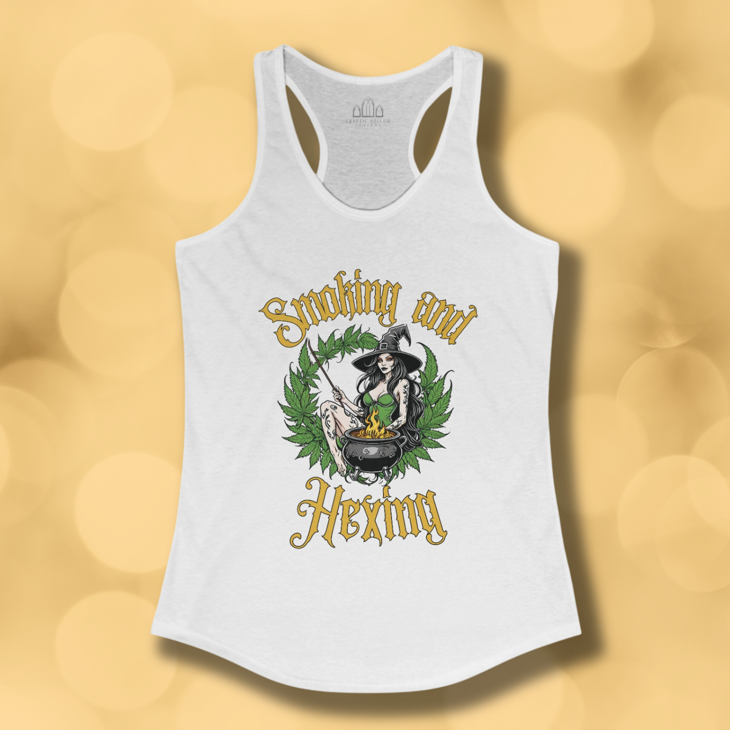 Smoking and Hexing A Pinup Witch and Weed Women's Racerback Tank Top